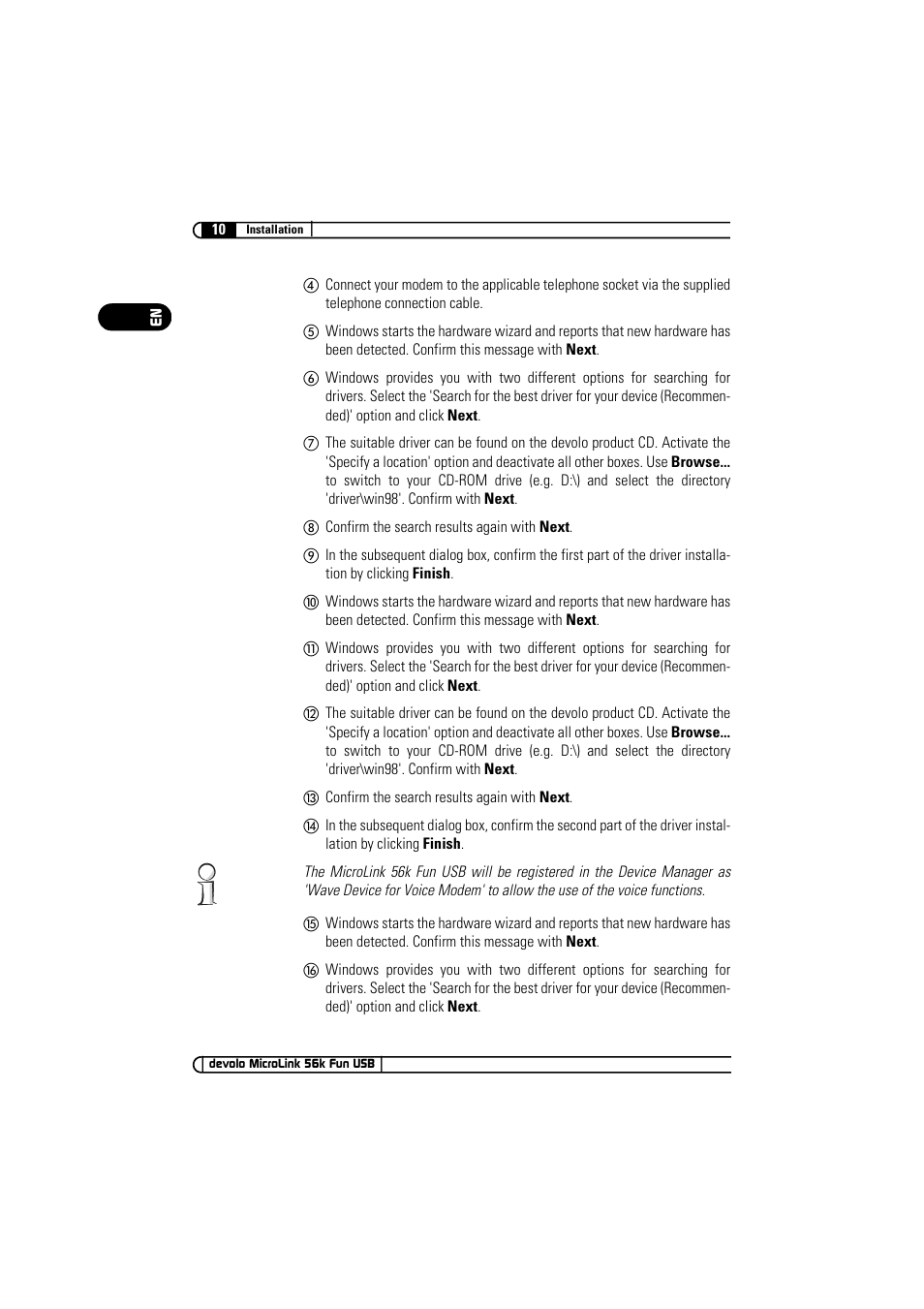Devolo MicroLink 56k Fun USB User Manual | Page 10 / 21