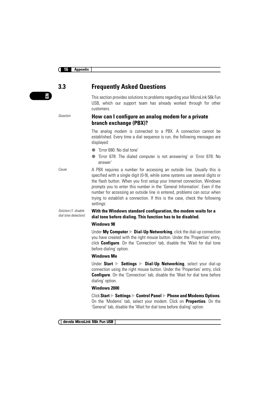 3 frequently asked questions | Devolo MicroLink 56k Fun USB User Manual | Page 16 / 21