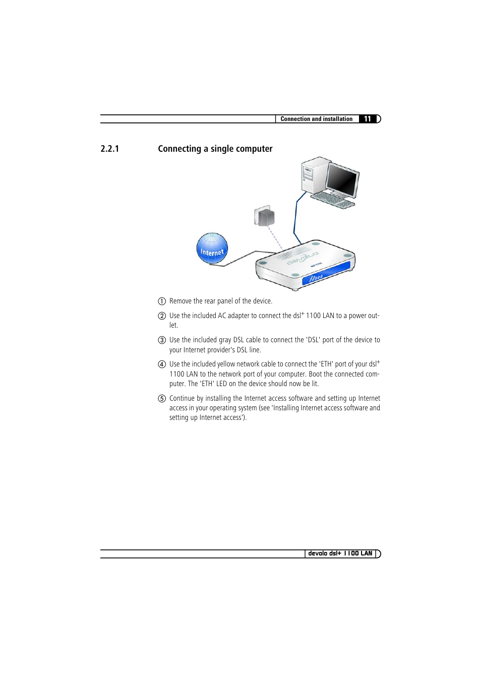 1 connecting a single computer, Connecting a single computer | Devolo dsl+ 1100 LAN User Manual | Page 11 / 30