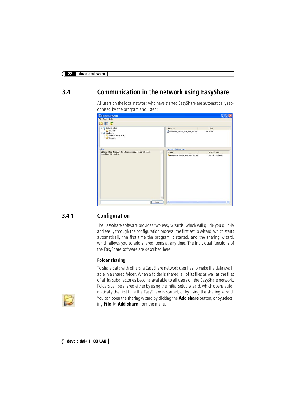 4 communication in the network using easyshare, 1 configuration | Devolo dsl+ 1100 LAN User Manual | Page 22 / 30