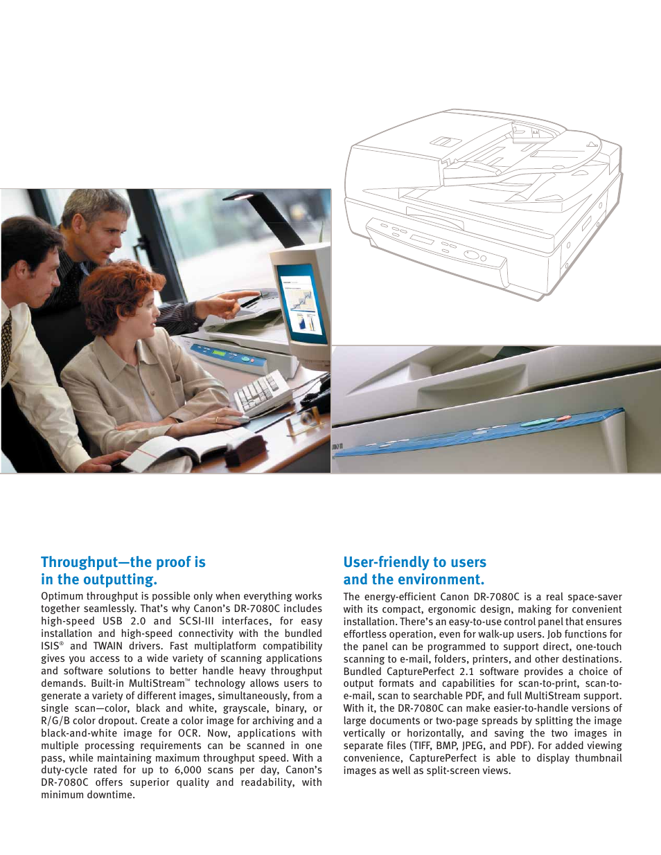 User-friendly to users and the environment, Throughput—the proof is in the outputting | Canon COLOR PRODUCTION SCANNER DR-7080C User Manual | Page 3 / 4