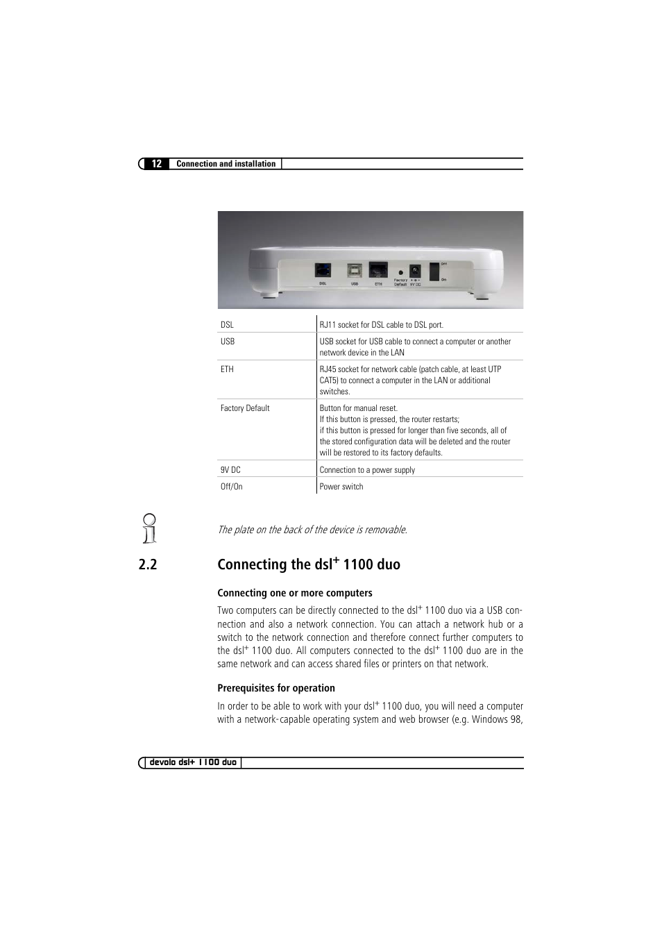 2 connecting the dsl+ 1100 duo, Connecting the dsl, 2 connecting the dsl | 1100 duo | Devolo dsl+ 1100 duo User Manual | Page 12 / 39