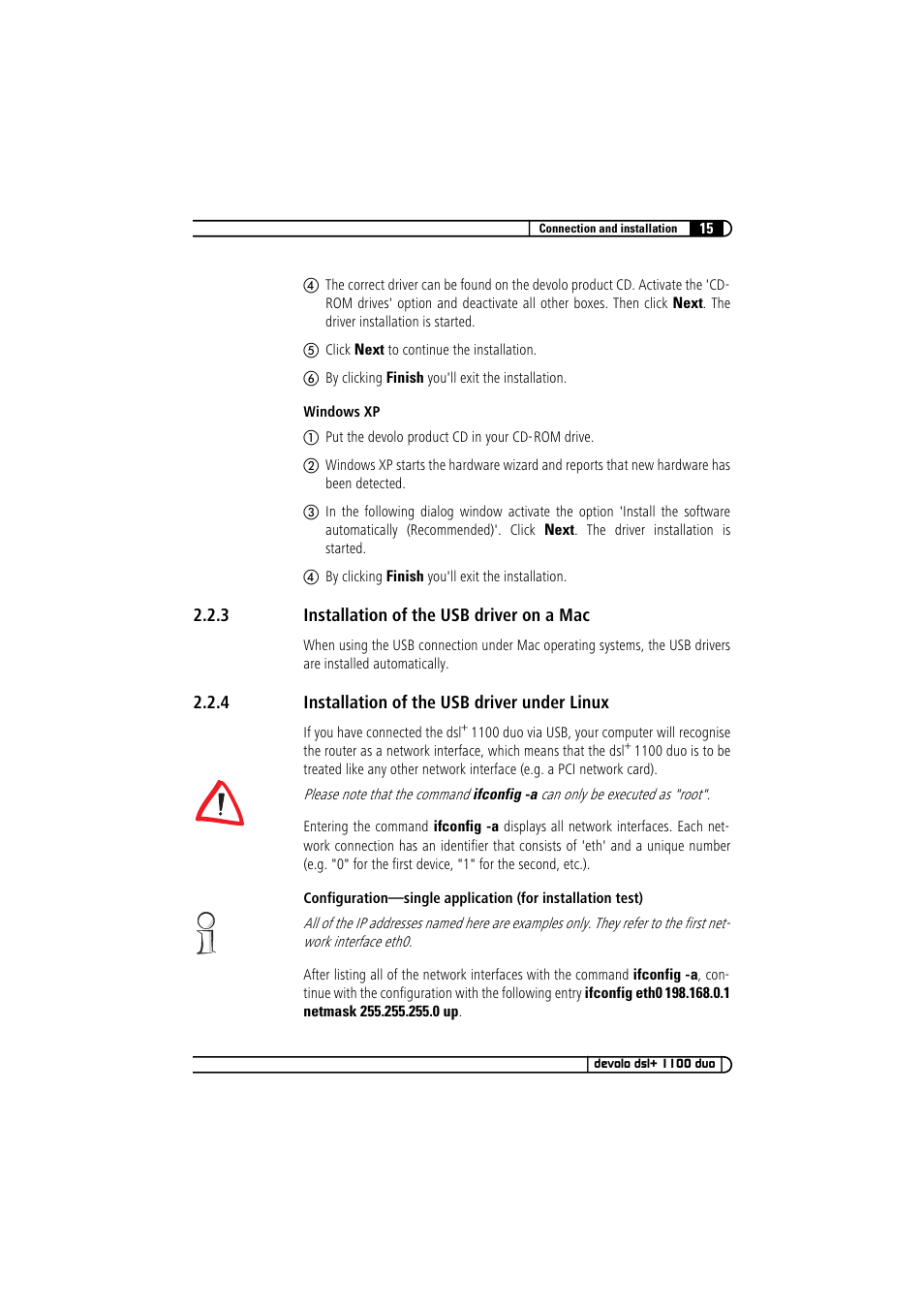 3 installation of the usb driver on a mac, 4 installation of the usb driver under linux, Installation of the usb driver on a mac | Installation of the usb driver under linux | Devolo dsl+ 1100 duo User Manual | Page 15 / 39