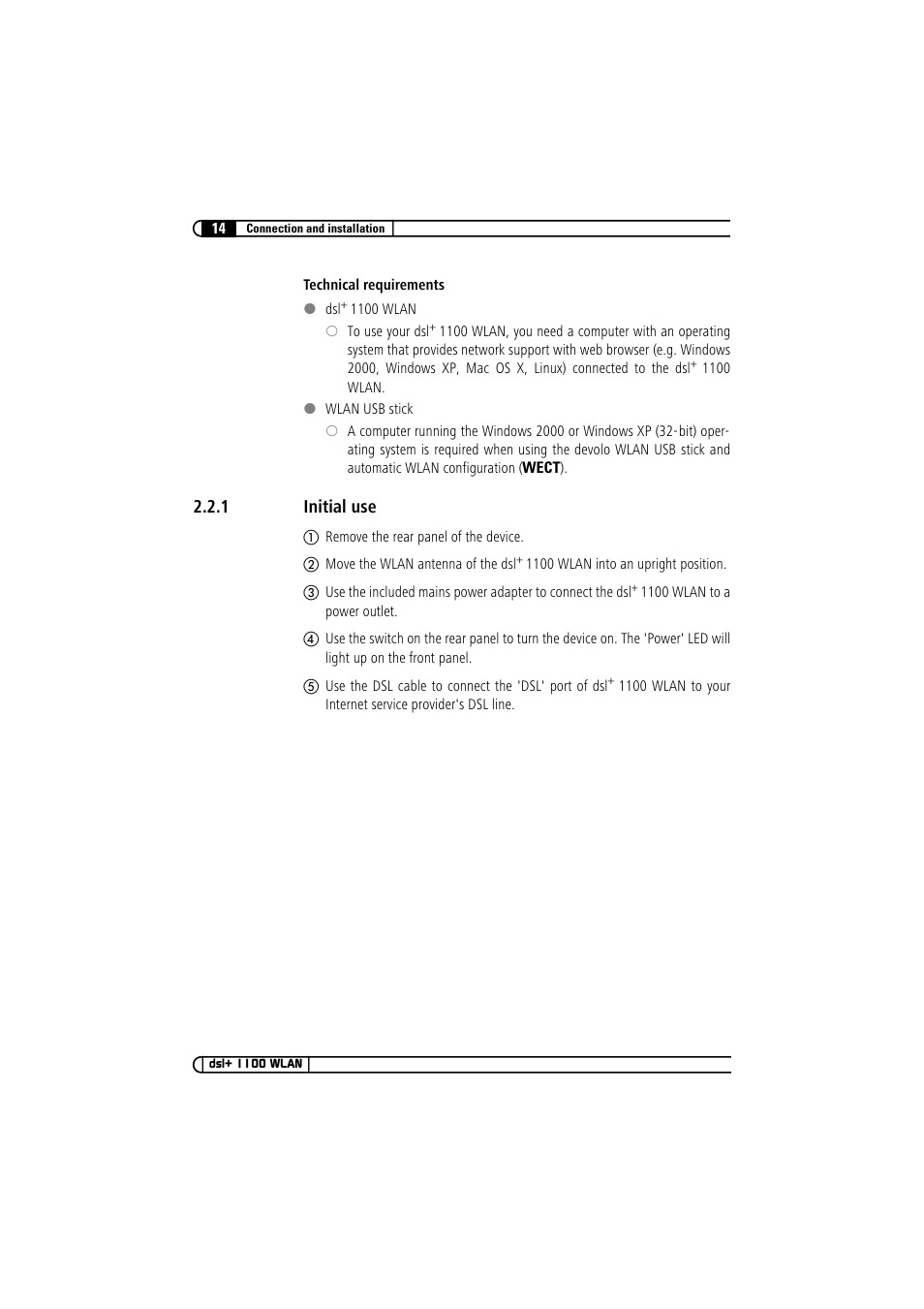 1 initial use, Initial use | Devolo dsl+ 1100 WLAN User Manual | Page 14 / 41