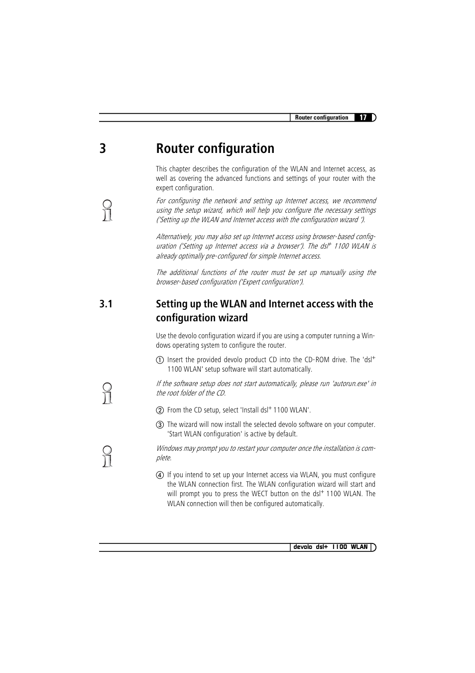 3 router configuration, 3router configuration | Devolo dsl+ 1100 WLAN User Manual | Page 17 / 41