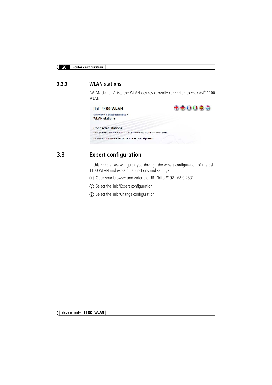 3 wlan stations, 3 expert configuration, Wlan stations | Expert configuration | Devolo dsl+ 1100 WLAN User Manual | Page 20 / 41