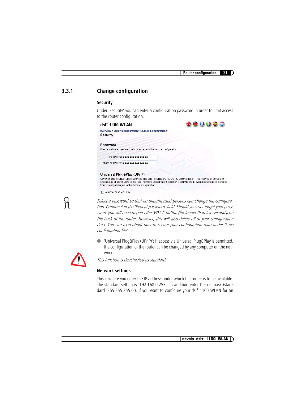 1 change configuration, Change configuration | Devolo dsl+ 1100 WLAN User Manual | Page 21 / 41