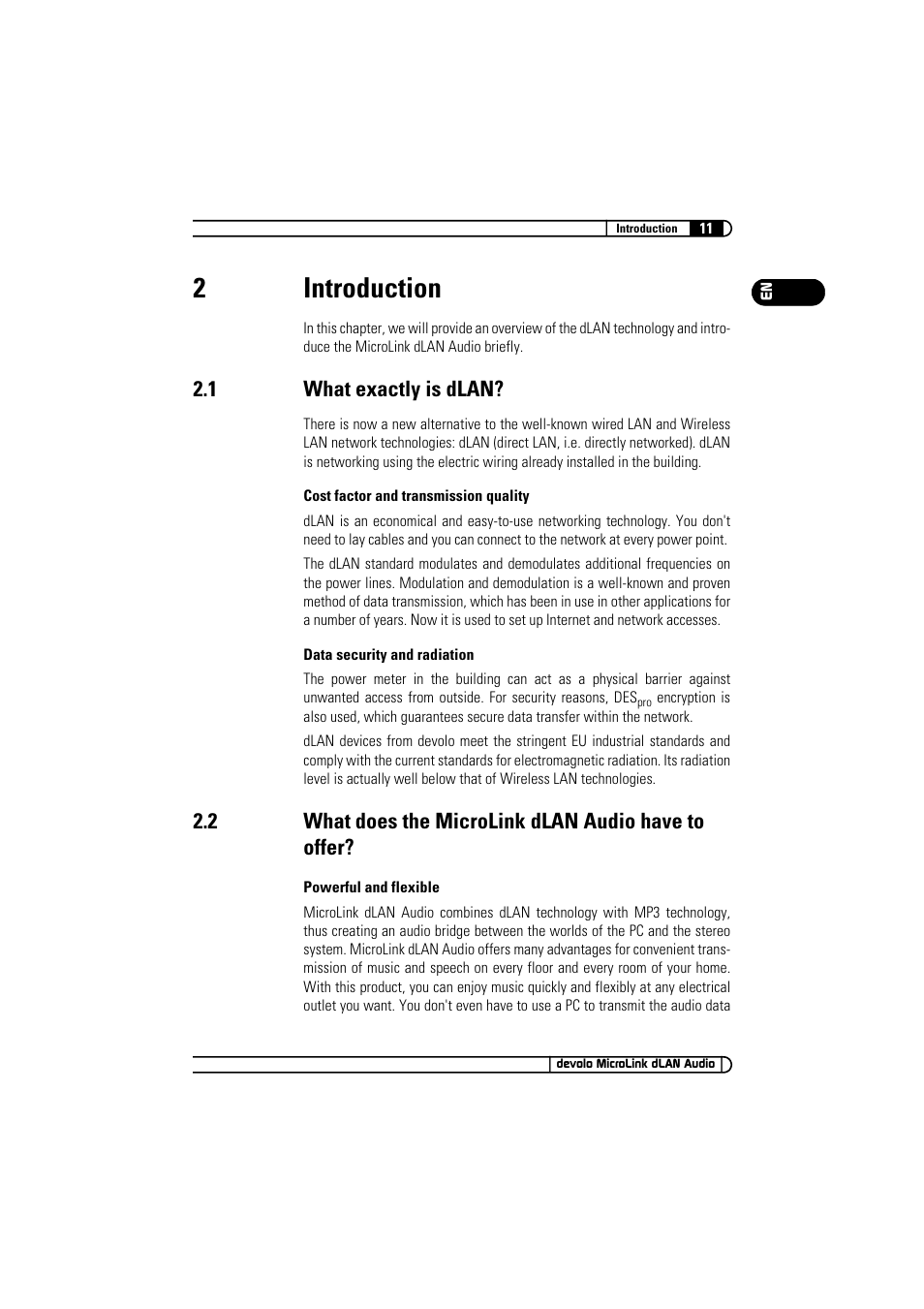 2 introduction, 1 what exactly is dlan, 2 what does the microlink dlan audio have to offer | Introduction 2.1, What exactly is dlan, What does the microlink dlan audio have to offer, 2introduction | Devolo MicroLink dLAN Audio User Manual | Page 11 / 58