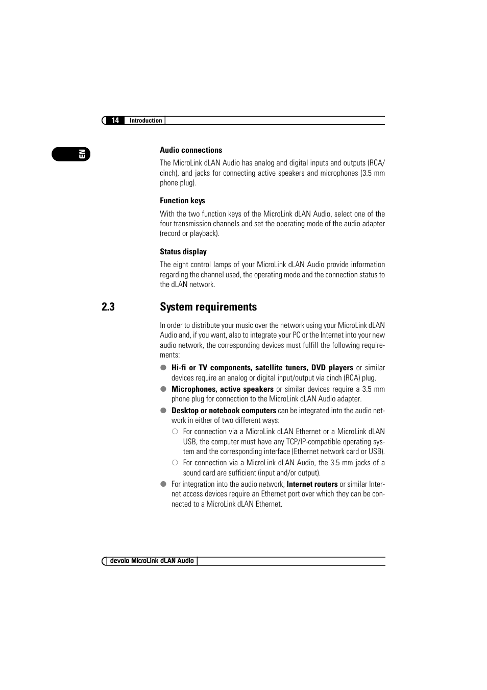 3 system requirements, System requirements | Devolo MicroLink dLAN Audio User Manual | Page 14 / 58