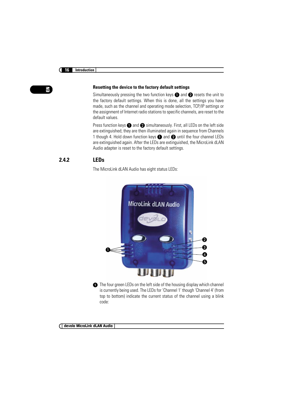 2 leds, Leds | Devolo MicroLink dLAN Audio User Manual | Page 16 / 58