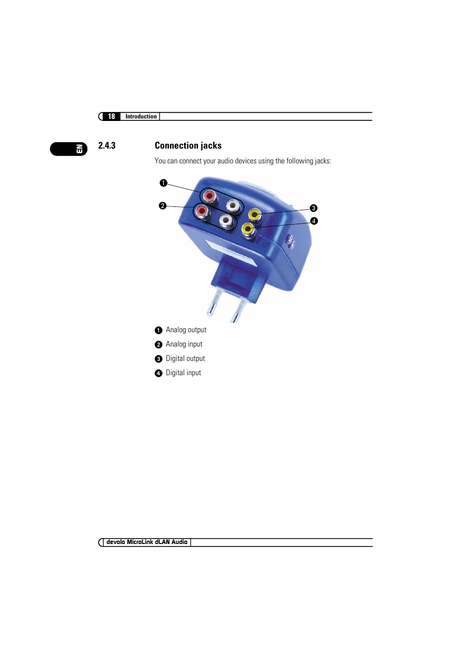 3 connection jacks, Connection jacks | Devolo MicroLink dLAN Audio User Manual | Page 18 / 58