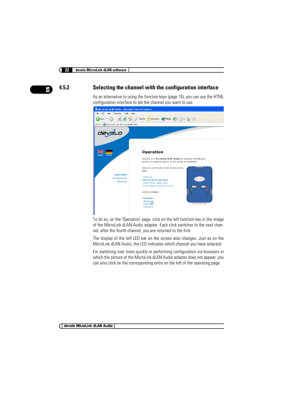 Selecting the channel with the configuration, Interface | Devolo MicroLink dLAN Audio User Manual | Page 32 / 58