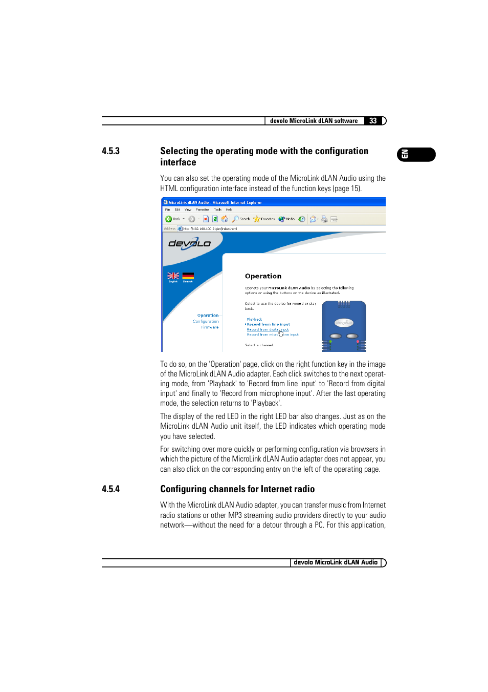 4 configuring channels for internet radio, Interface, Configuring channels for internet radio | Devolo MicroLink dLAN Audio User Manual | Page 33 / 58