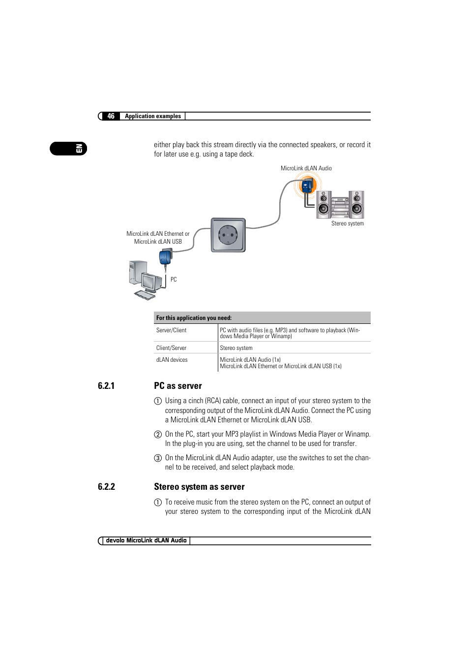 1 pc as server, 2 stereo system as server, Pc as server | Stereo system as server | Devolo MicroLink dLAN Audio User Manual | Page 46 / 58