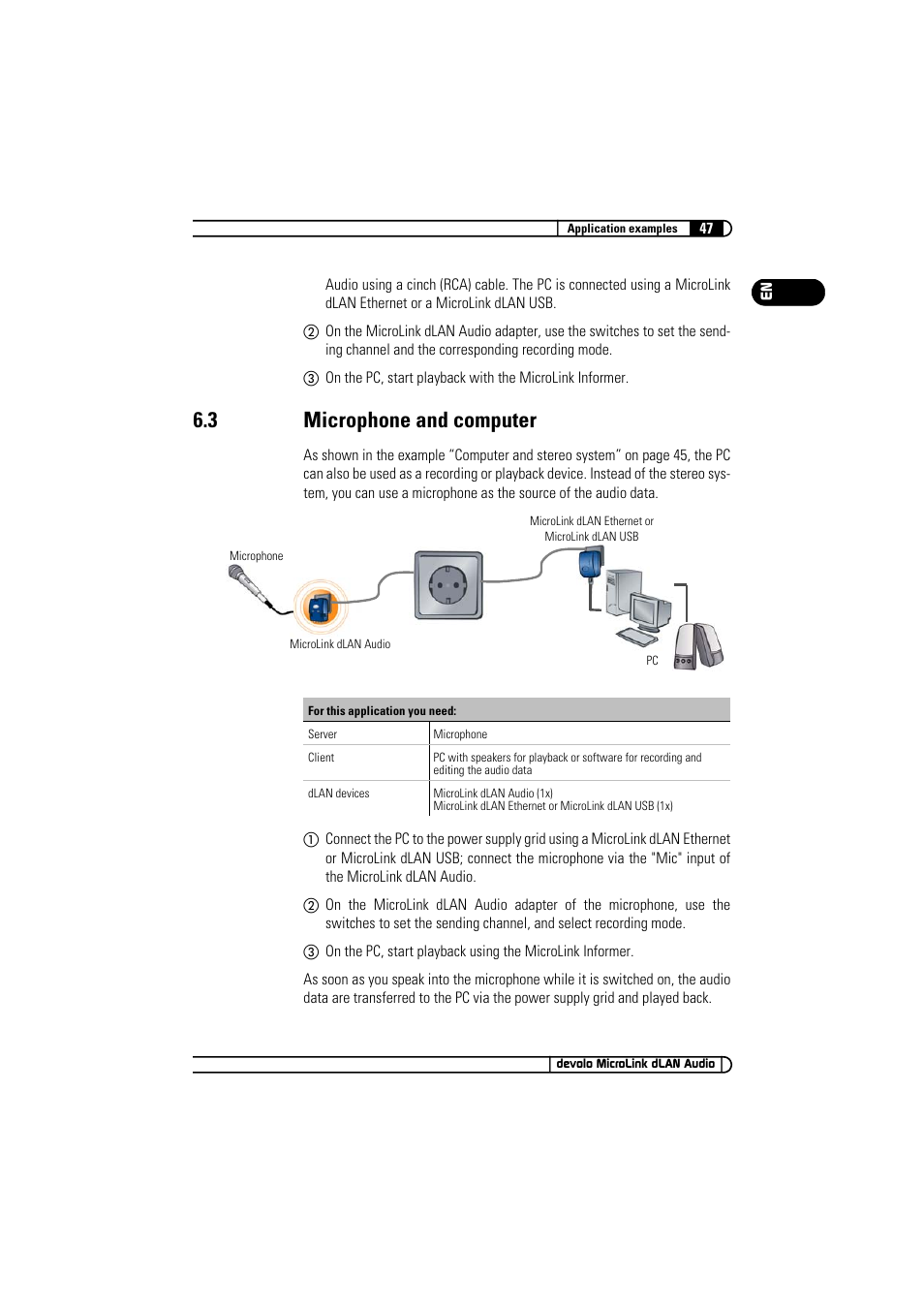 3 microphone and computer, Microphone and computer | Devolo MicroLink dLAN Audio User Manual | Page 47 / 58