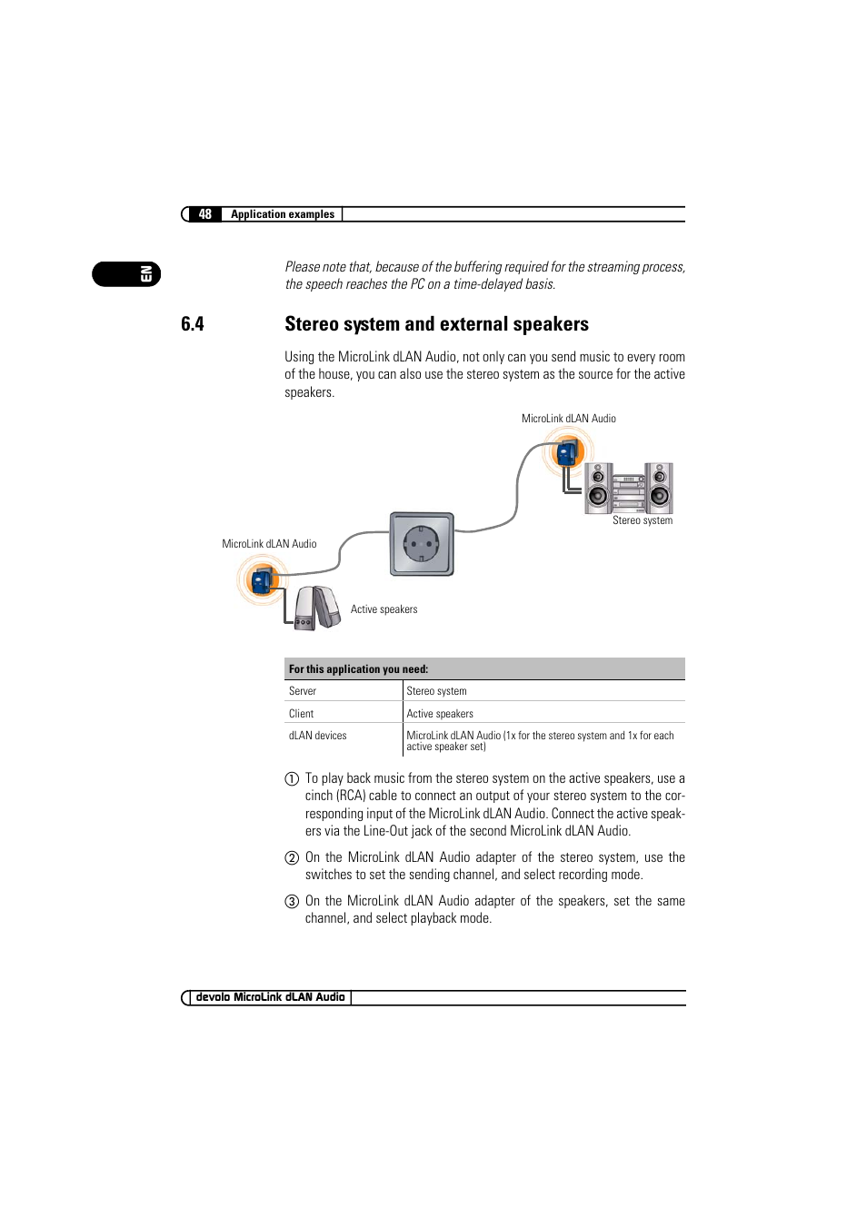 4 stereo system and external speakers, Stereo system and external speakers | Devolo MicroLink dLAN Audio User Manual | Page 48 / 58