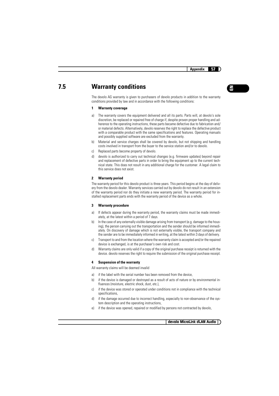 5 warranty conditions, Warranty conditions | Devolo MicroLink dLAN Audio User Manual | Page 57 / 58