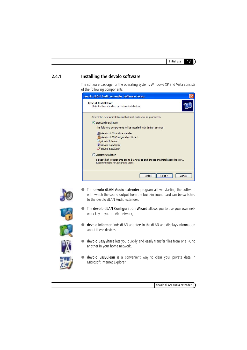 1 installing the devolo software, Installing the devolo software | Devolo LAN Audio extender User Manual | Page 13 / 43