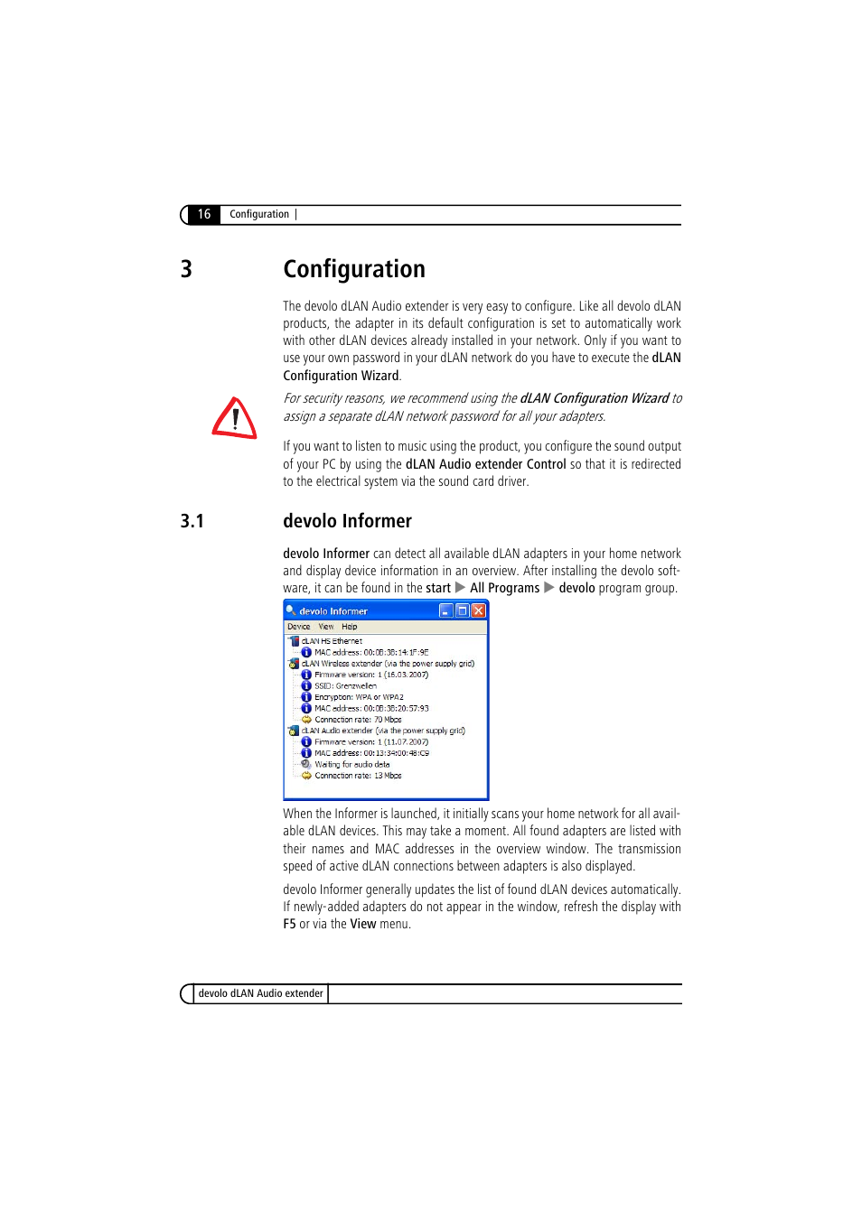 3 configuration, 1 devolo informer, Devolo informer | 3configuration | Devolo LAN Audio extender User Manual | Page 16 / 43