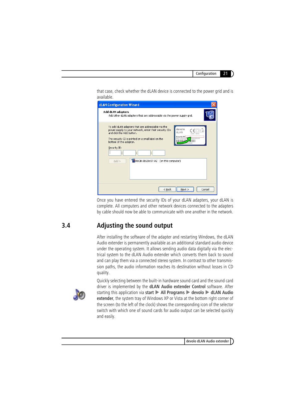 4 adjusting the sound output, Adjusting the sound output | Devolo LAN Audio extender User Manual | Page 21 / 43