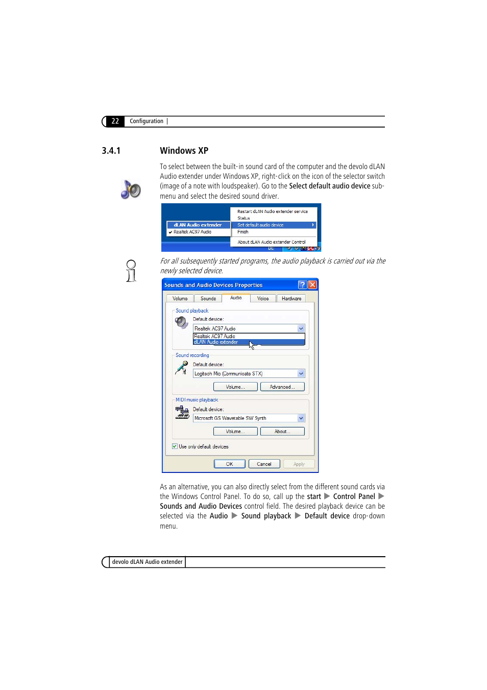 1 windows xp, Windows xp | Devolo LAN Audio extender User Manual | Page 22 / 43