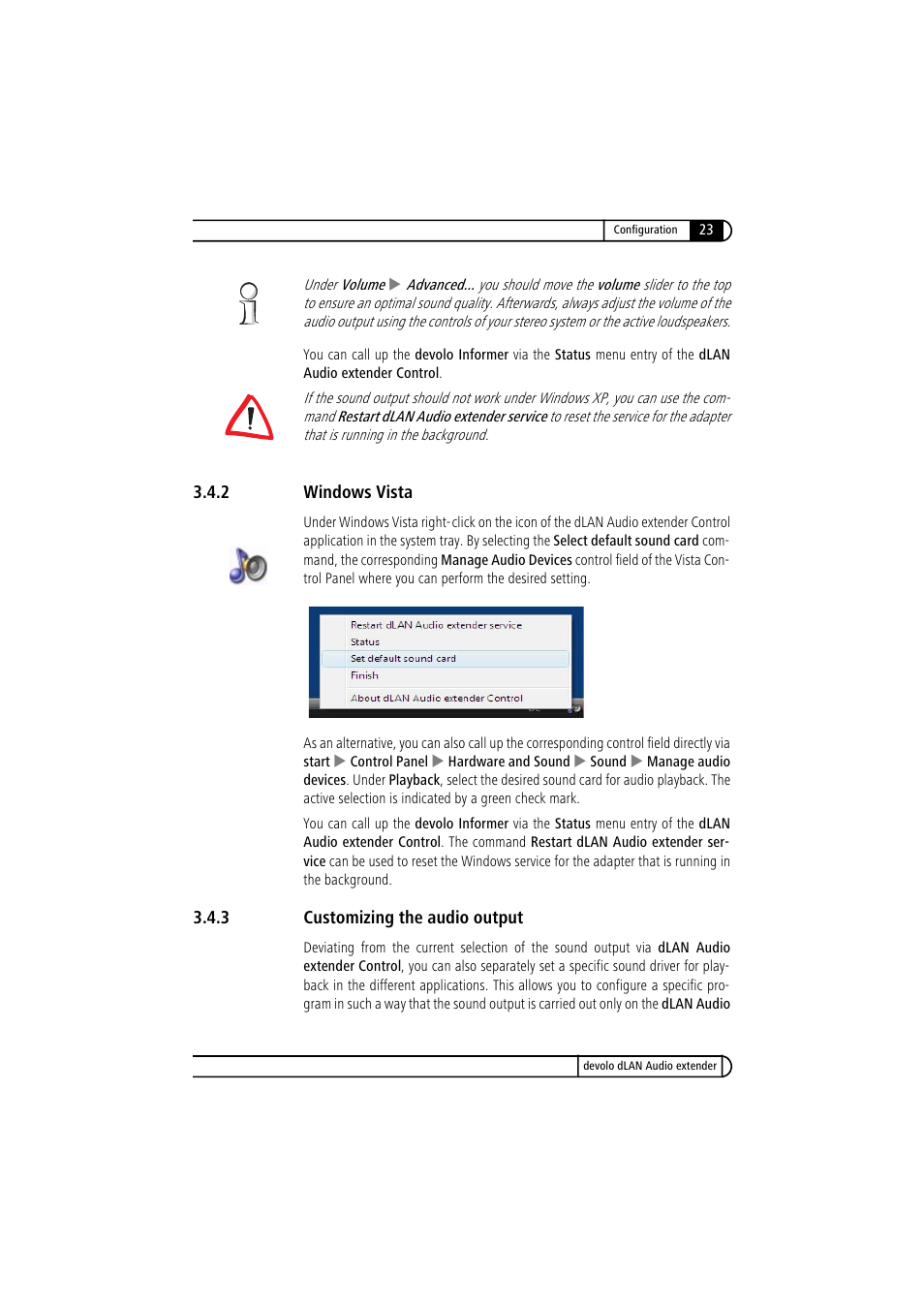 2 windows vista, 3 customizing the audio output, Windows vista | Customizing the audio output | Devolo LAN Audio extender User Manual | Page 23 / 43