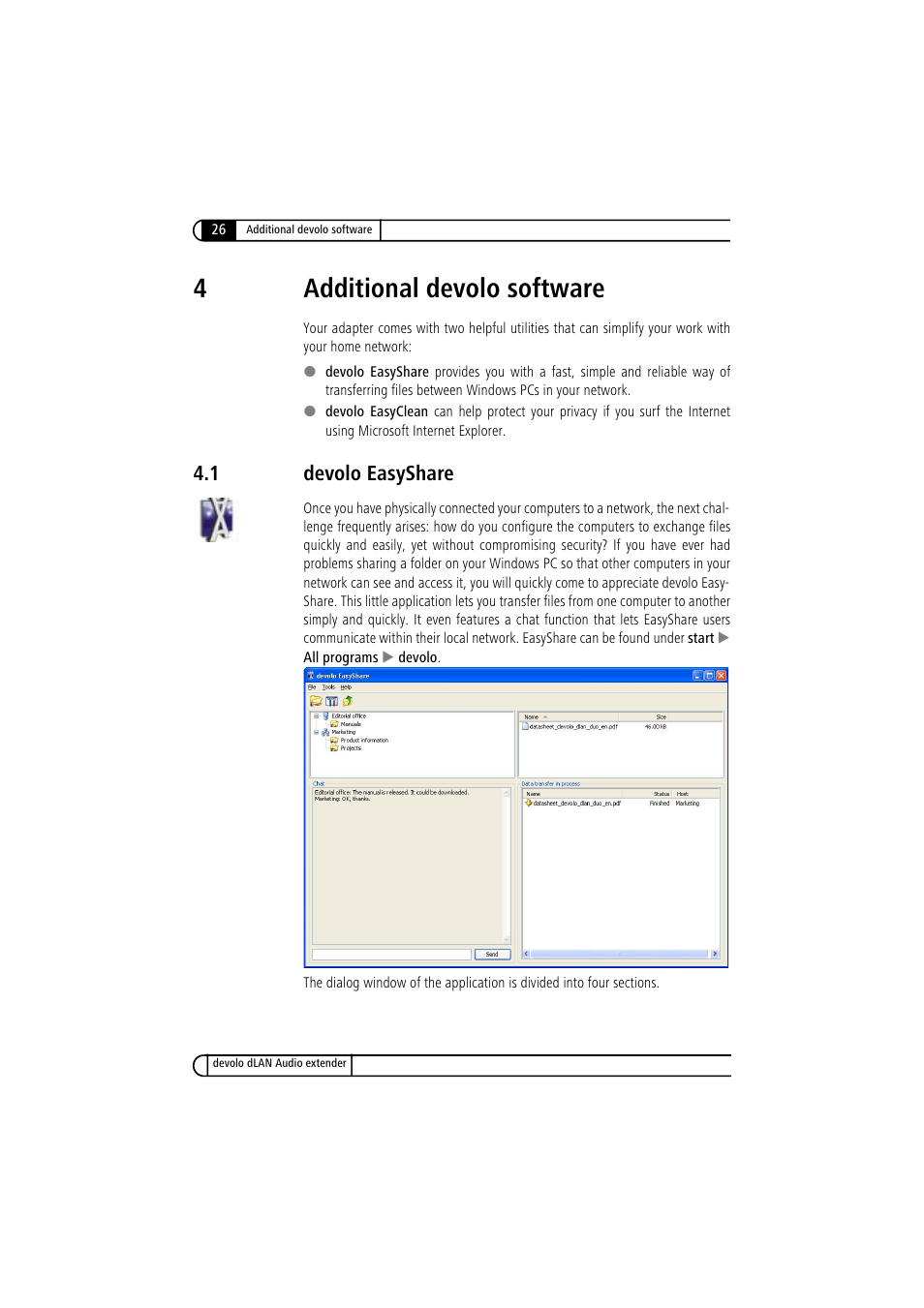 4 additional devolo software, 1 devolo easyshare, 4additional devolo software | Devolo LAN Audio extender User Manual | Page 26 / 43