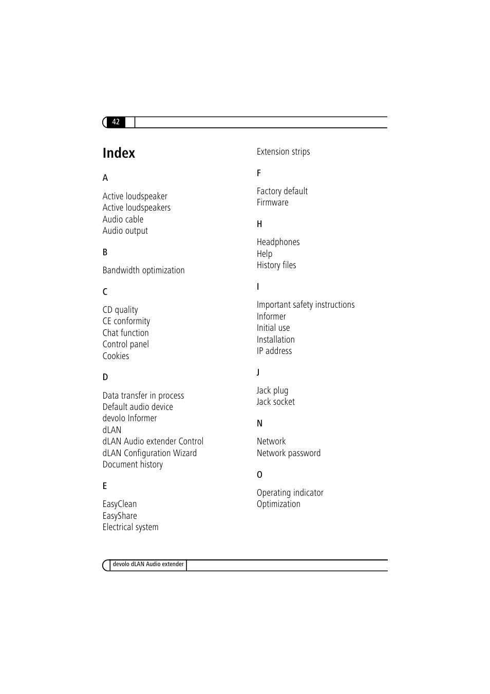 Index | Devolo LAN Audio extender User Manual | Page 42 / 43