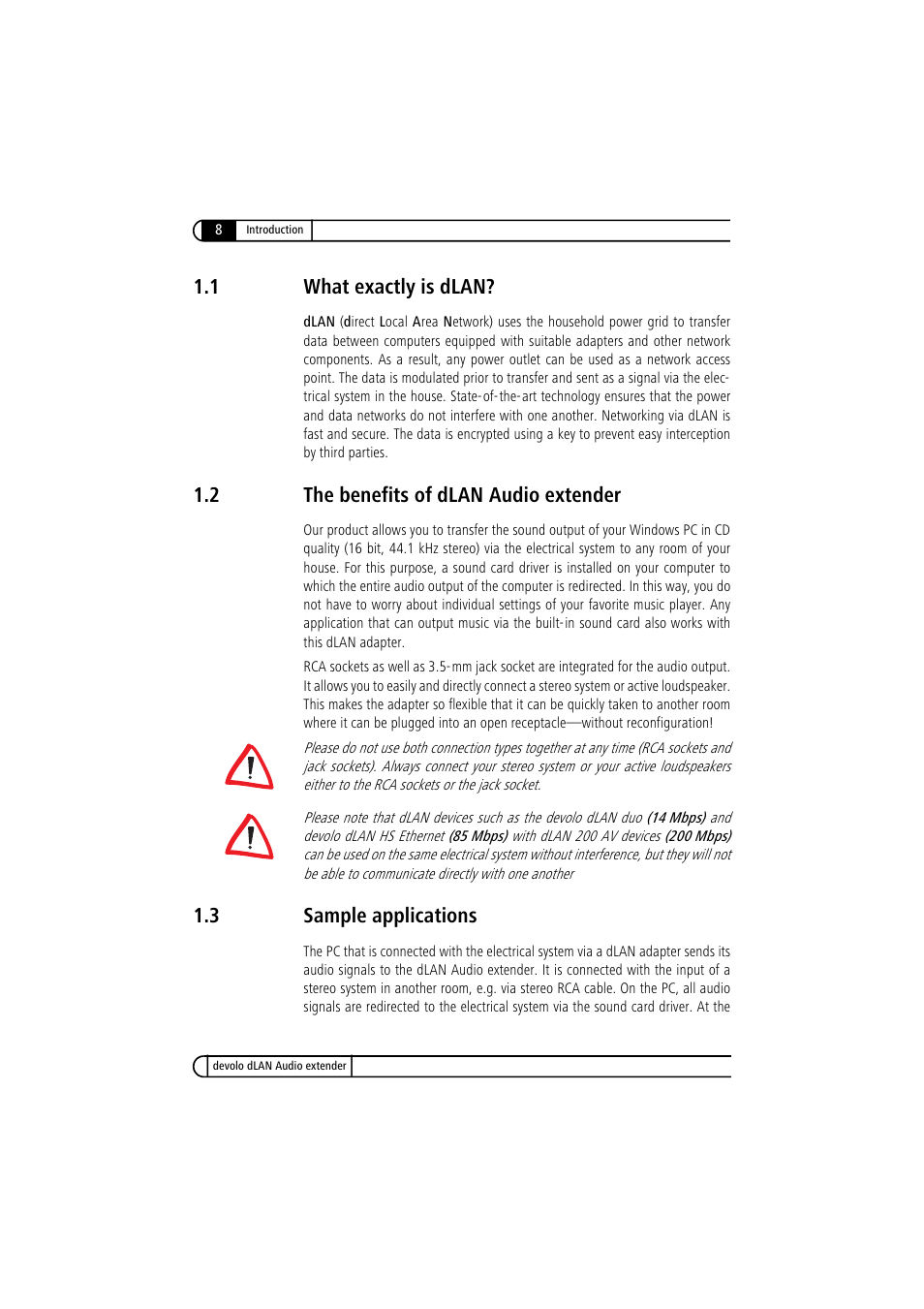 1 what exactly is dlan, 2 the benefits of dlan audio extender, 3 sample applications | What exactly is dlan, The benefits of dlan audio extender, Sample applications | Devolo LAN Audio extender User Manual | Page 8 / 43