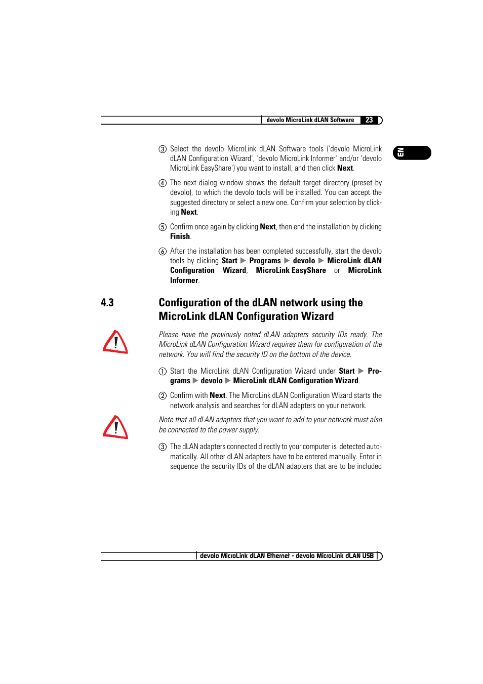 3 configuration of the dlan network using the, Microlink dlan configuration wizard | Devolo MicroLink dLAN Ethernet User Manual | Page 23 / 33