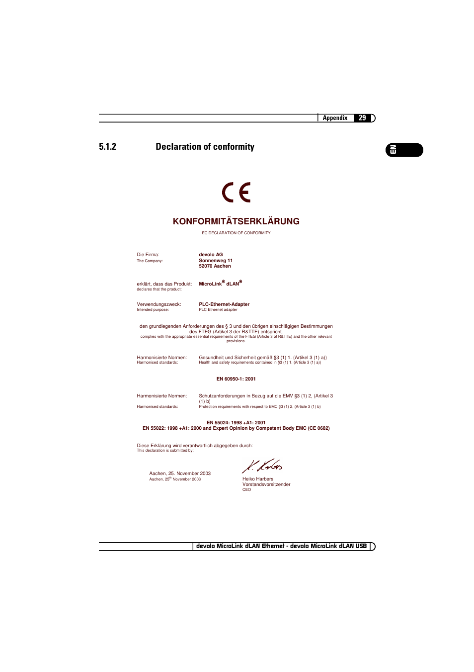2 declaration of conformity, Konformitätserklärung | Devolo MicroLink dLAN Ethernet User Manual | Page 29 / 33