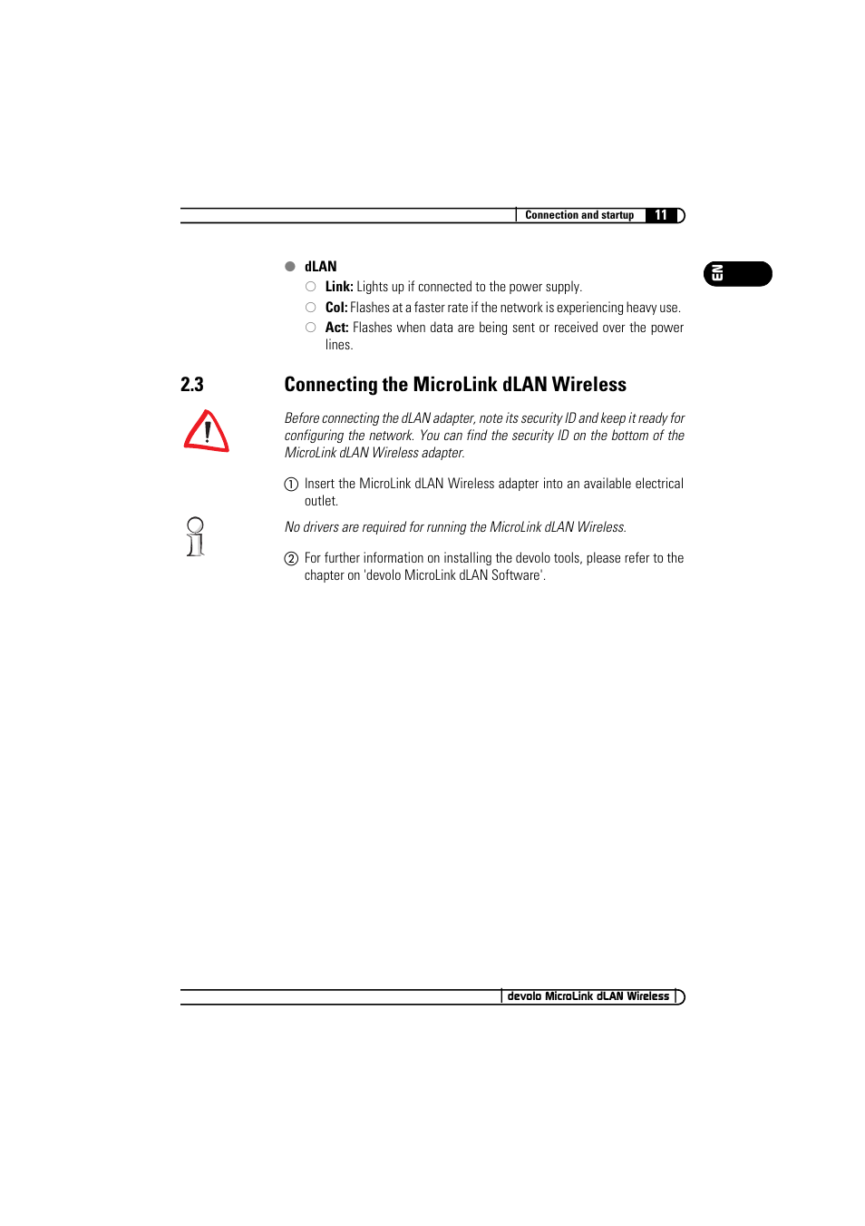 3 connecting the microlink dlan wireless | Devolo MicroLink dLAN Wireless User Manual | Page 11 / 38