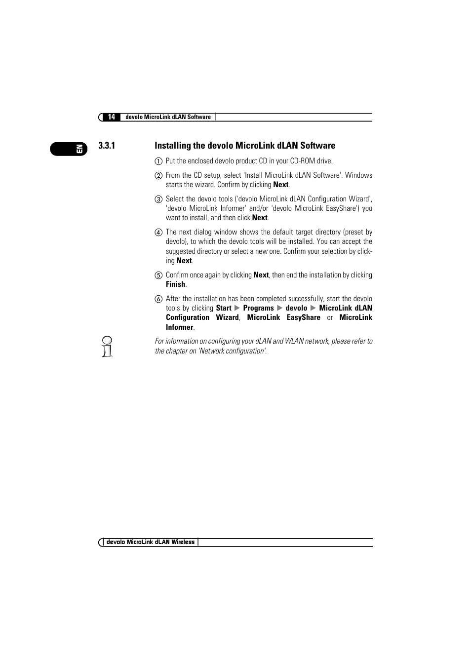 1 installing the devolo microlink dlan software | Devolo MicroLink dLAN Wireless User Manual | Page 14 / 38