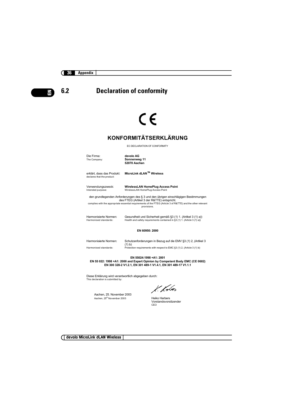 2 declaration of conformity, Konformitätserklärung, 36 en | Devolo MicroLink dLAN Wireless User Manual | Page 36 / 38