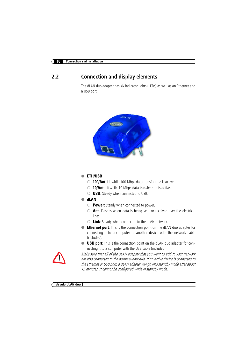 2 connection and display elements, Connection and display elements | Devolo dLAN duo User Manual | Page 10 / 29