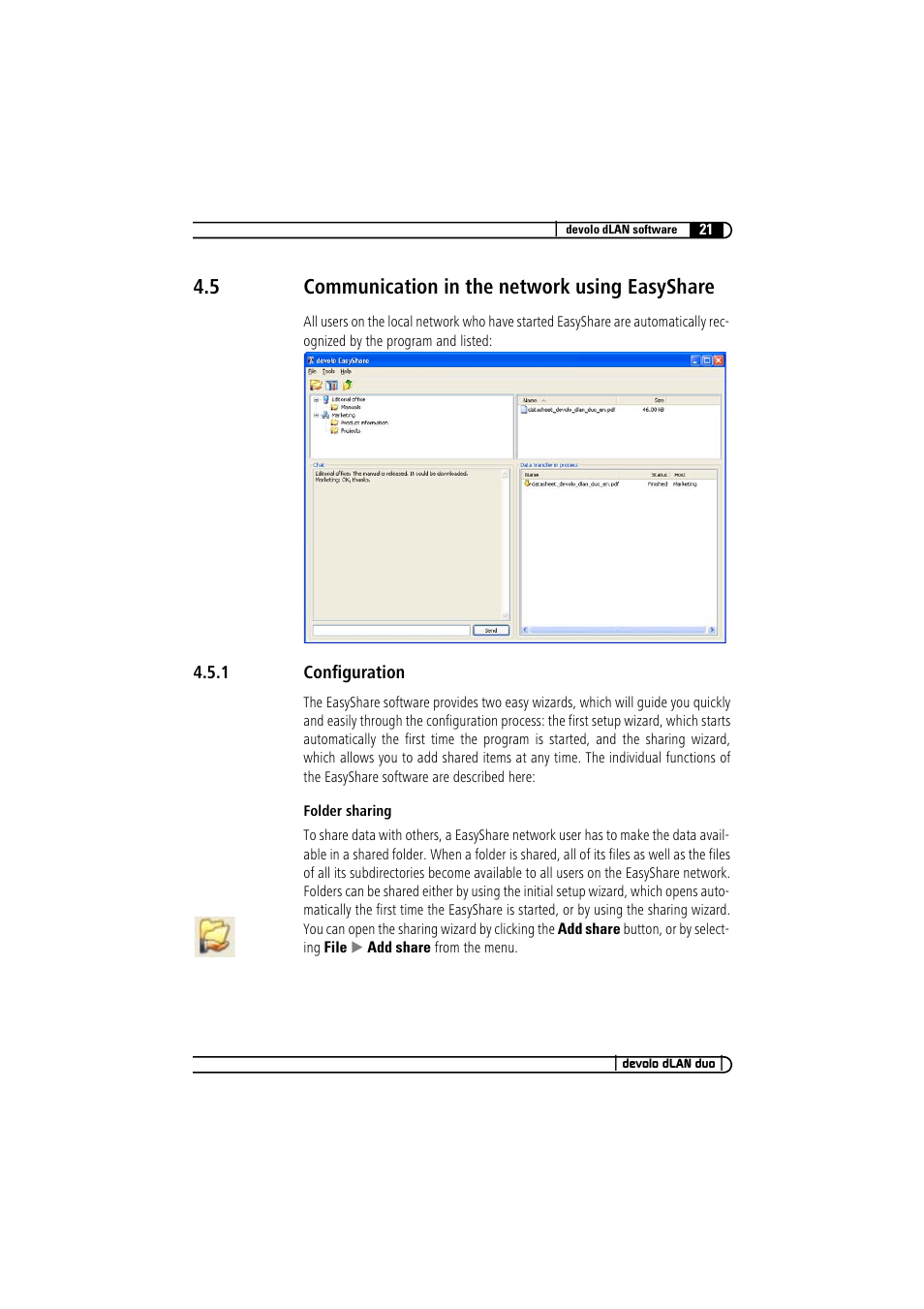 5 communication in the network using easyshare, 1 configuration, Communication in the network using easyshare 4.5.1 | Configuration | Devolo dLAN duo User Manual | Page 21 / 29