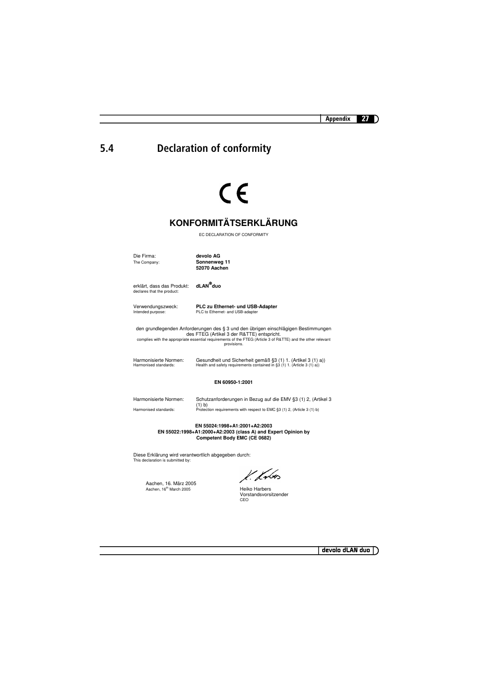 4 declaration of conformity, Declaration of conformity, Konformitätserklärung | Devolo dLAN duo User Manual | Page 27 / 29