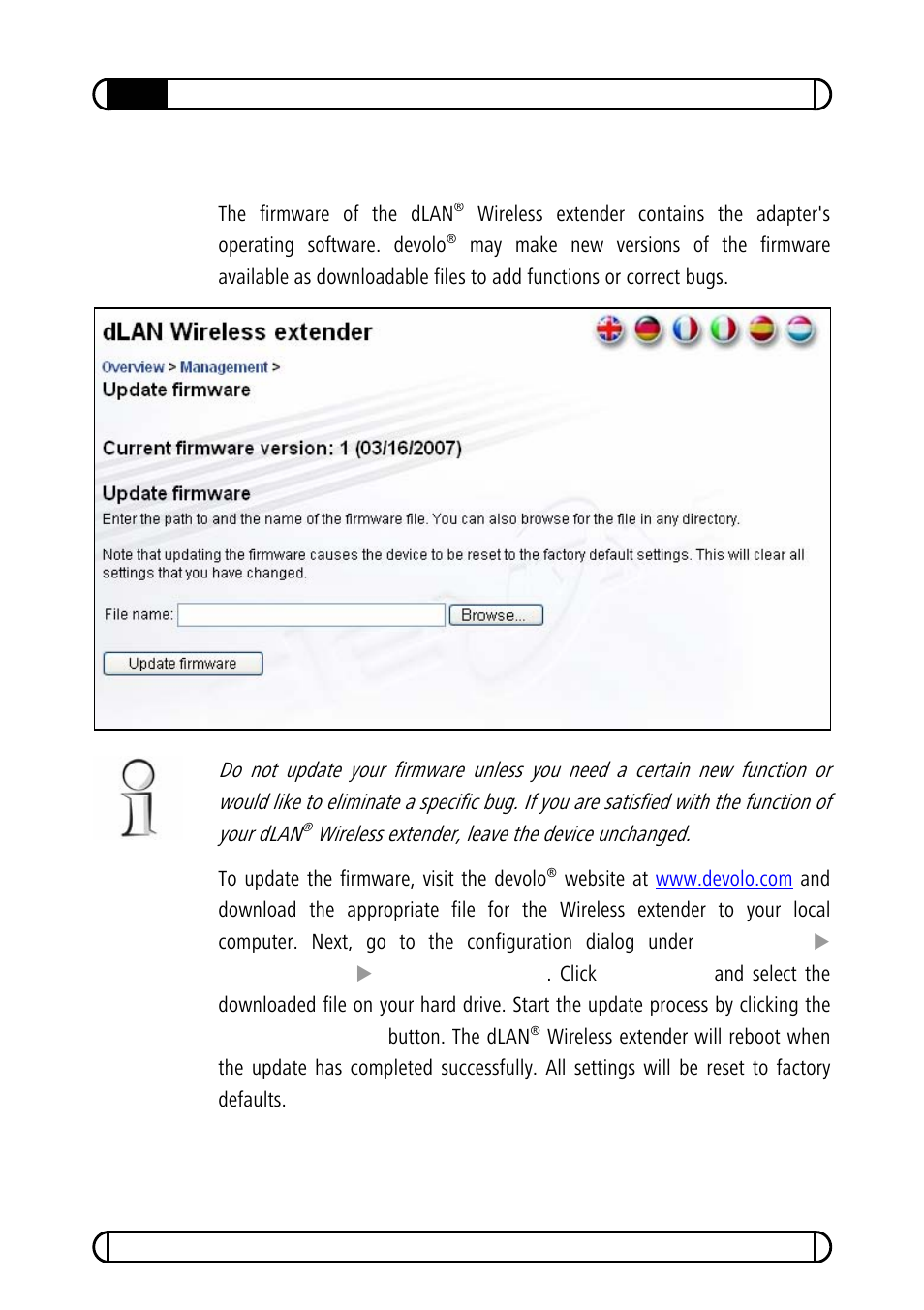 3 update firmware | Devolo dLAN Wireless extender User Manual | Page 33 / 57