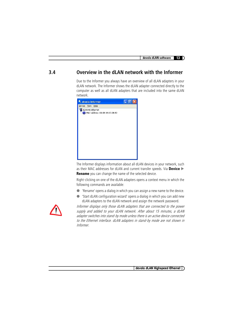 4 overview in the dlan network with the informer, Overview in the dlan network with the informer | Devolo dLAN Highspeed Ethernet User Manual | Page 13 / 25