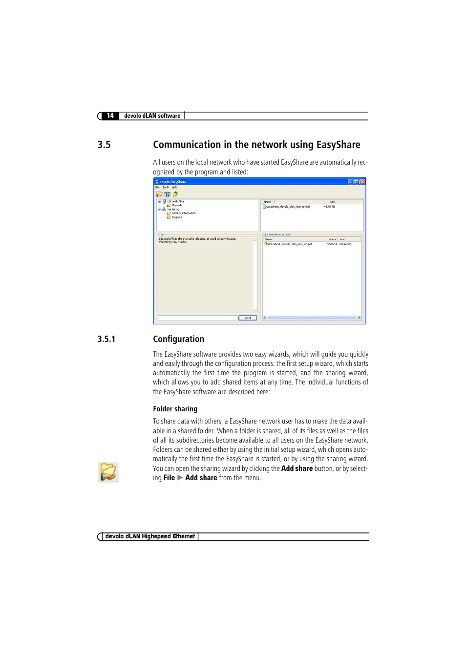 5 communication in the network using easyshare, 1 configuration, Communication in the network using easyshare 3.5.1 | Configuration | Devolo dLAN Highspeed Ethernet User Manual | Page 14 / 25