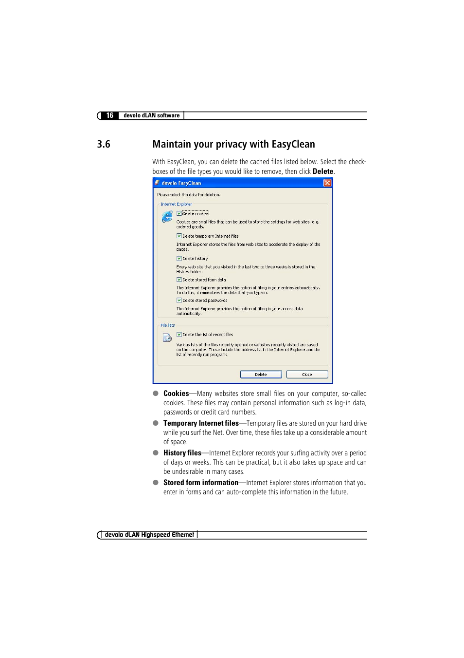 6 maintain your privacy with easyclean, Maintain your privacy with easyclean | Devolo dLAN Highspeed Ethernet User Manual | Page 16 / 25