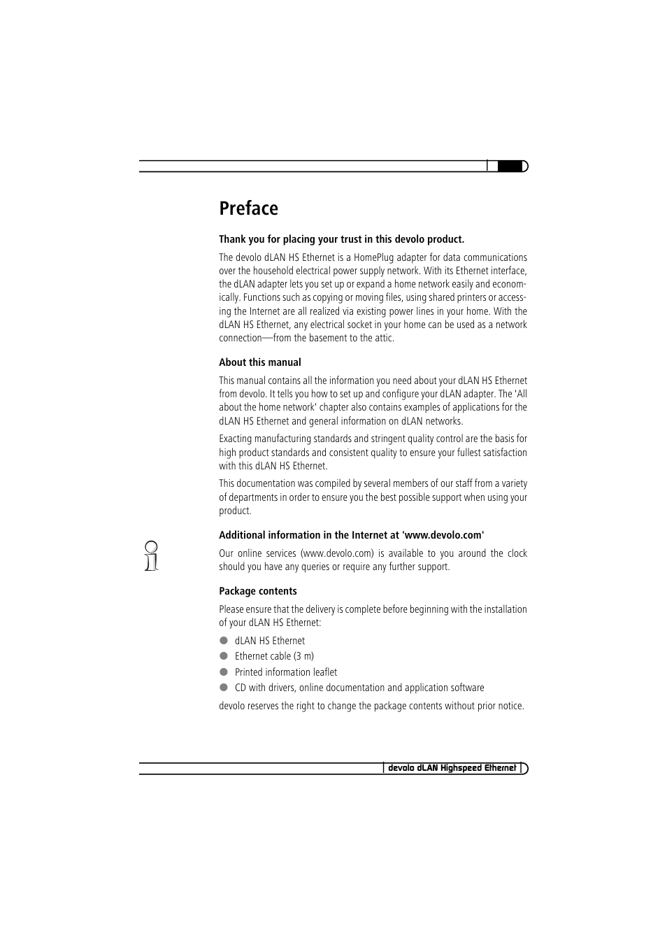 Preface | Devolo dLAN Highspeed Ethernet User Manual | Page 3 / 25