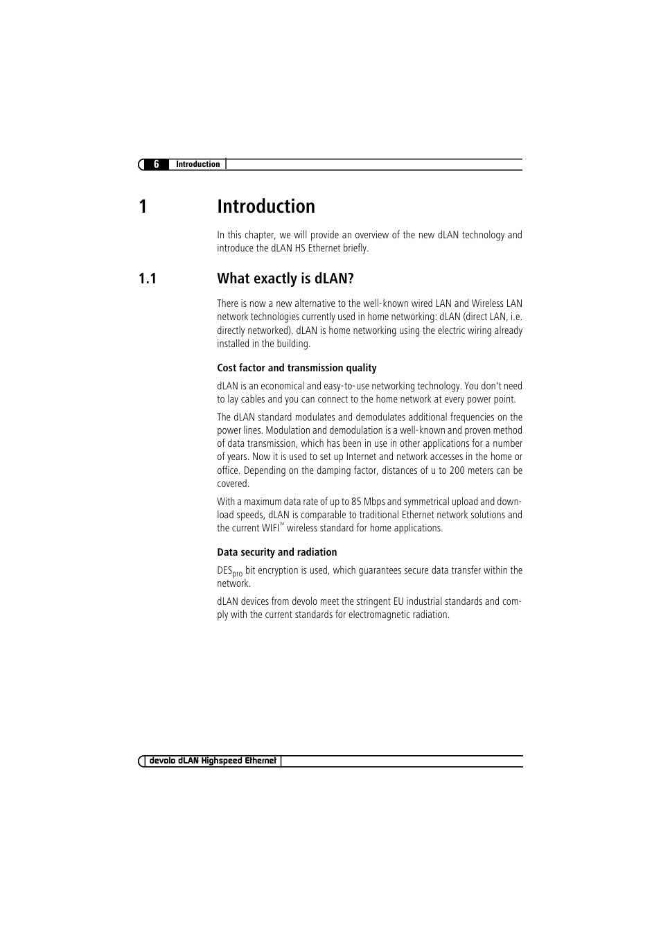 1 introduction, 1 what exactly is dlan, What exactly is dlan | 1introduction | Devolo dLAN Highspeed Ethernet User Manual | Page 6 / 25