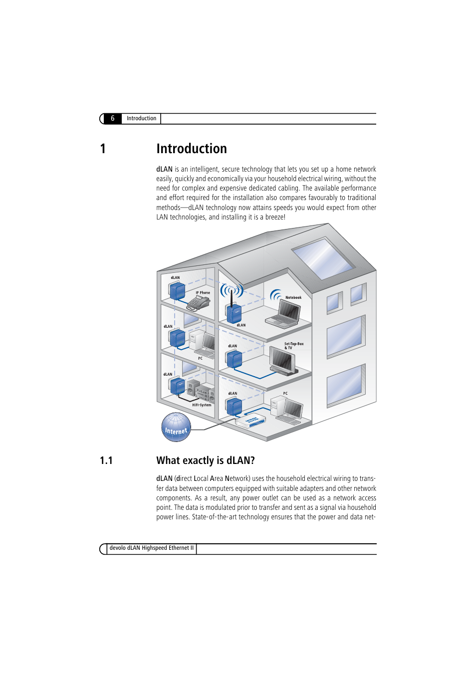 1 introduction, 1 what exactly is dlan, What exactly is dlan | 1introduction | Devolo dLAN Highspeed Ethernet II User Manual | Page 6 / 27