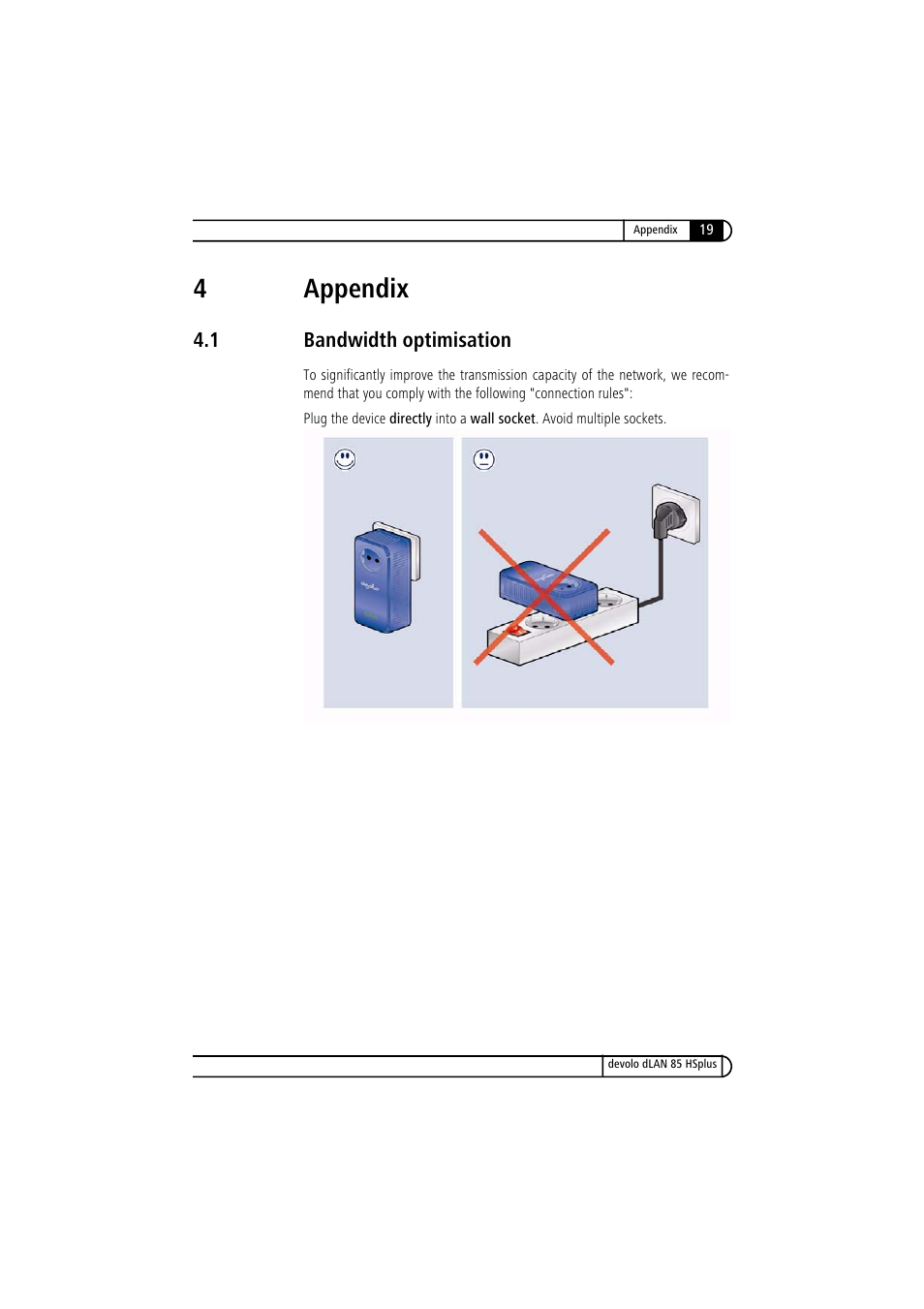 4 appendix, 1 bandwidth optimisation, Bandwidth optimisation | 4appendix | Devolo dLAN 85 HSplus User Manual | Page 19 / 26