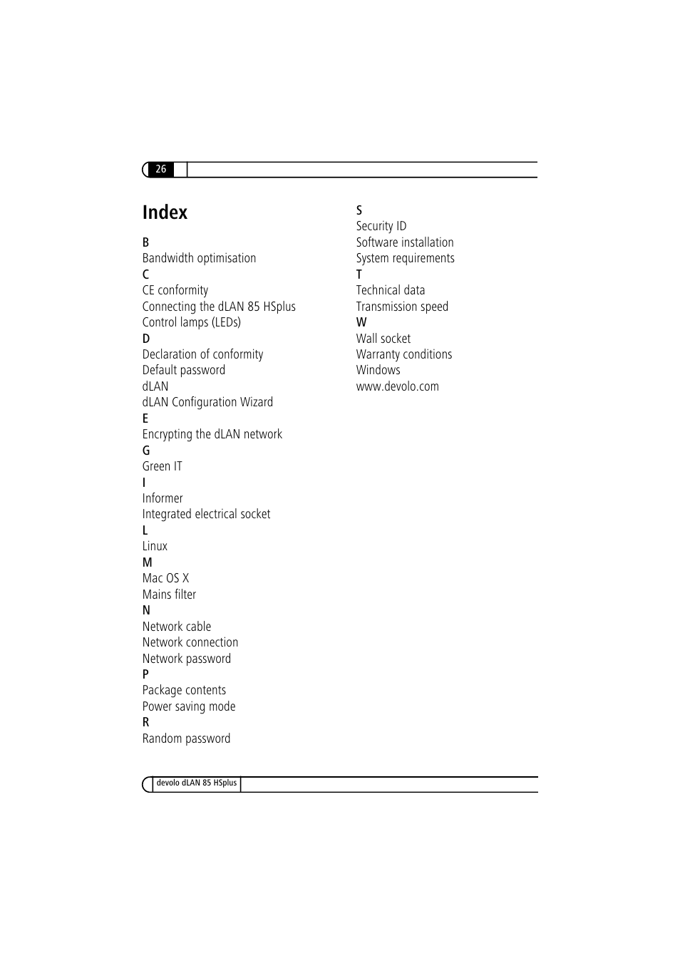 Index | Devolo dLAN 85 HSplus User Manual | Page 26 / 26