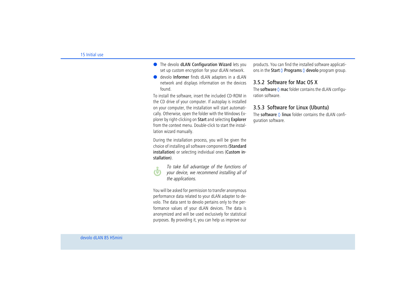 2 software for mac os x, 3 software for linux (ubuntu), Software for mac os x | Software for linux (ubuntu) | Devolo dLAN 85 HSmini User Manual | Page 16 / 28