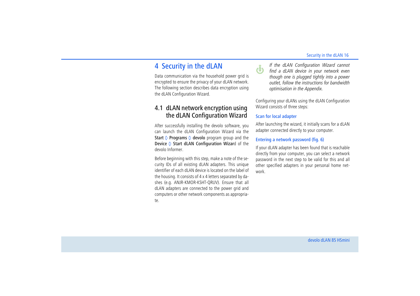 4 security in the dlan | Devolo dLAN 85 HSmini User Manual | Page 17 / 28