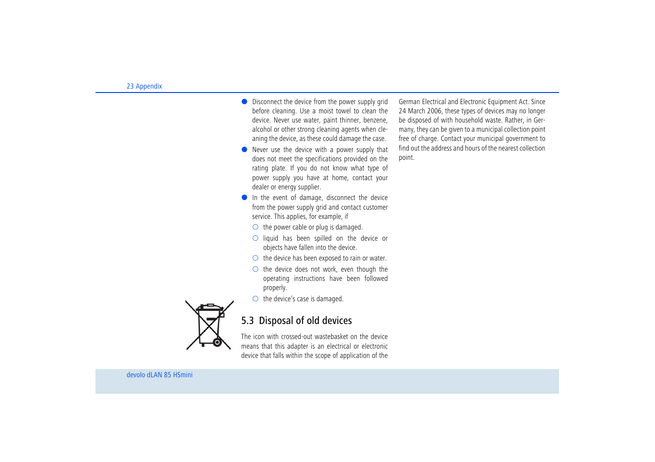 3 disposal of old devices, Disposal of old devices | Devolo dLAN 85 HSmini User Manual | Page 24 / 28