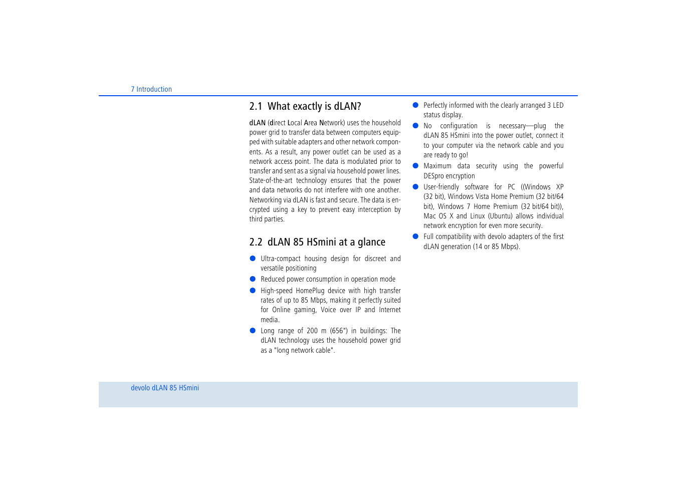 1 what exactly is dlan, 2 dlan 85 hsmini at a glance, What exactly is dlan | Dlan 85 hsmini at a glance | Devolo dLAN 85 HSmini User Manual | Page 8 / 28